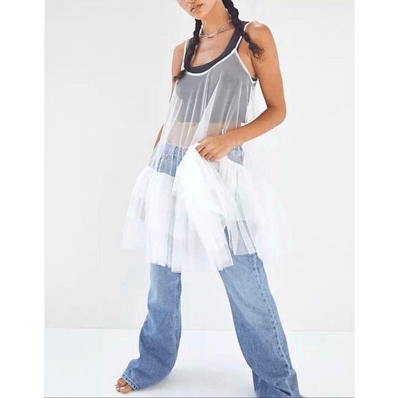 NWOT Free People Intimately White Sheer Push Send Mini Slip Women's Small - Picture 1 of 8